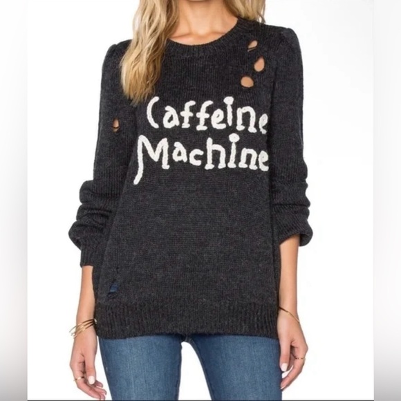 EUC Wildfox- Distressed Caffeine Machine Sweater in Dark Grey. Size S - Picture 1 of 7